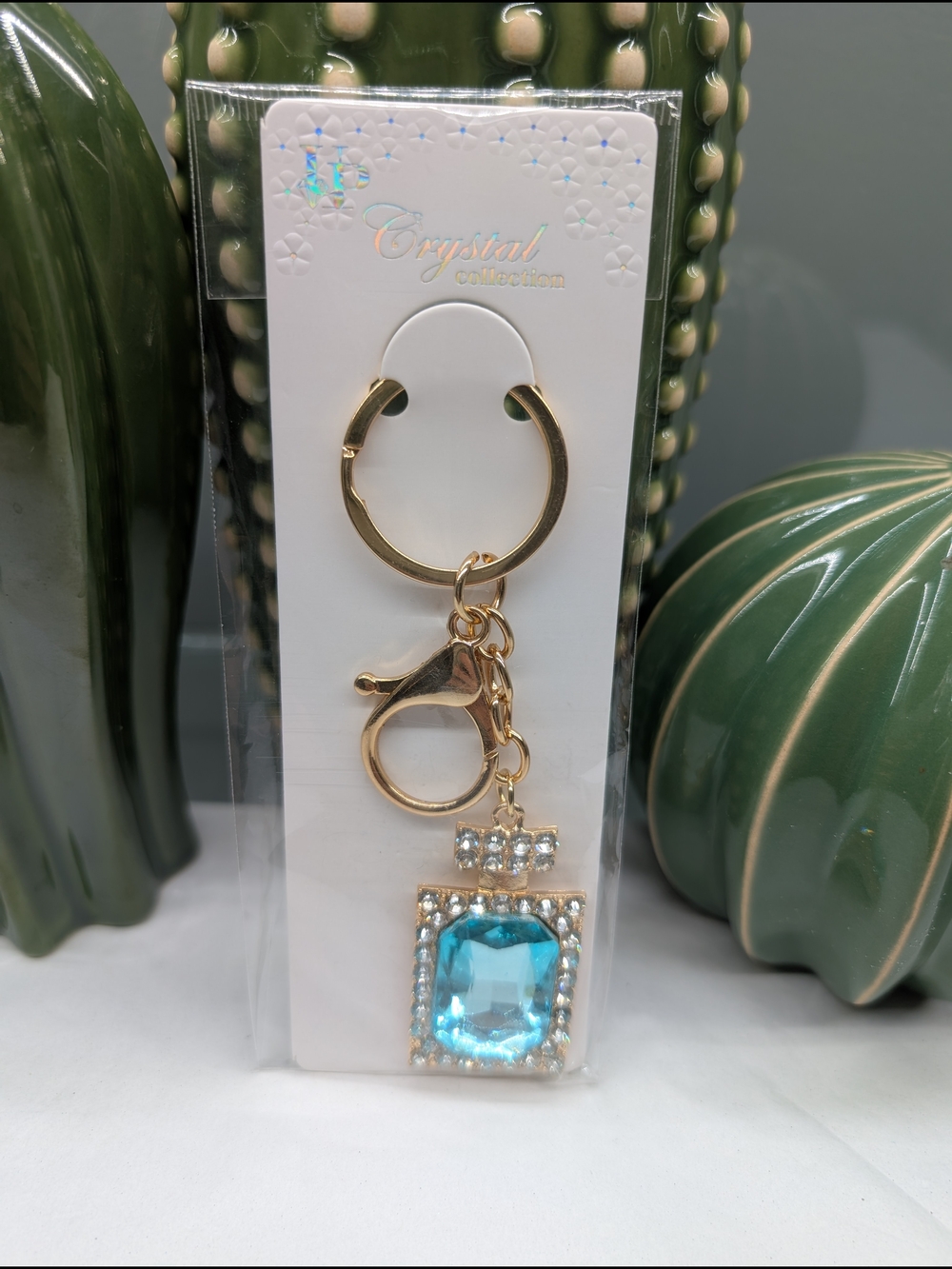 Gold & Teal Perfume Bottle Shaped Keychain/Bag Charm